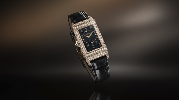 积家Reverso One Duetto Jewellery双面翻转系列珠宝腕表黑色皮革表带款 - 背面情境图1.jpg